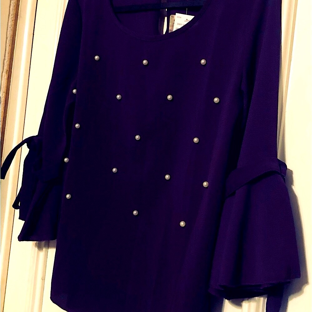 BNWT Luxurious Purple Pearl Embellishments Blouse Top Size M Business or Casual